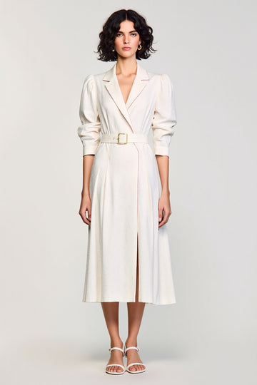 Ivory A Line Notched Lapel Wedding Guest Dress with Sleeves